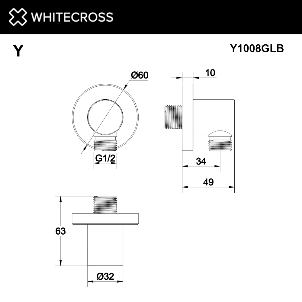 Угловой соединительный элемент WHITECROSS Y1008GLB брашированное золото