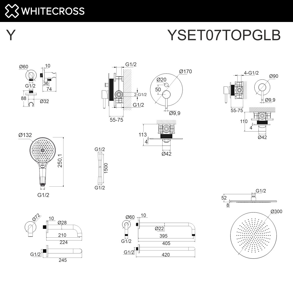 Система для ванны скрытого монтажа WHITECROSS Y YSET07TOPGLB брашированное золото