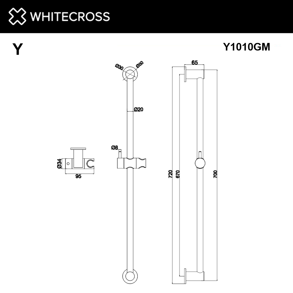 Штанга для душа WHITECROSS Y1010GM оружейная сталь