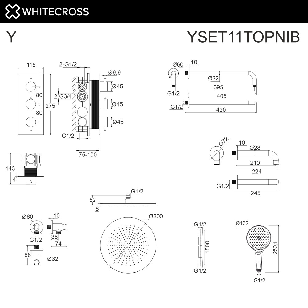 Термостатическая система для ванны скрытого монтажа WHITECROSS Y YSET11TOPNIB брашированный никель