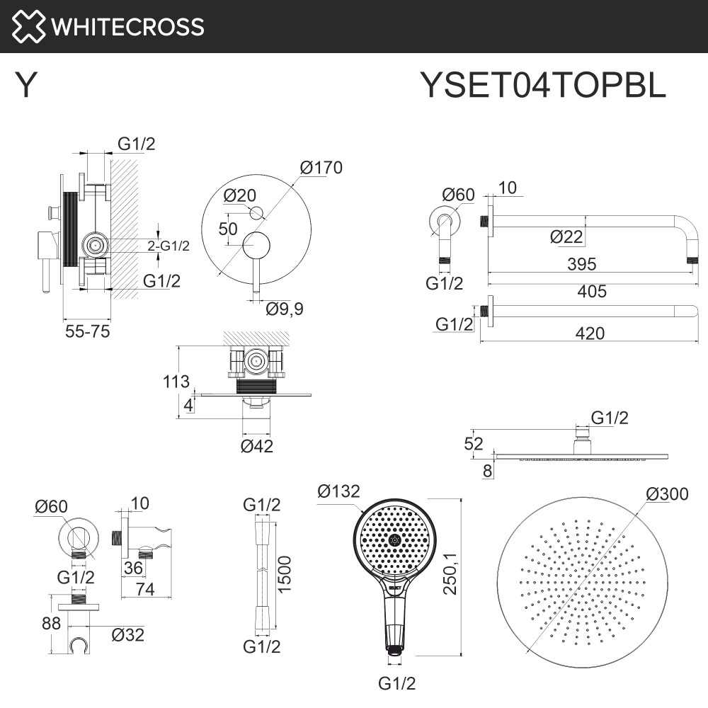 Система для душа скрытого монтажа WHITECROSS Y YSET04TOPBL черный мат