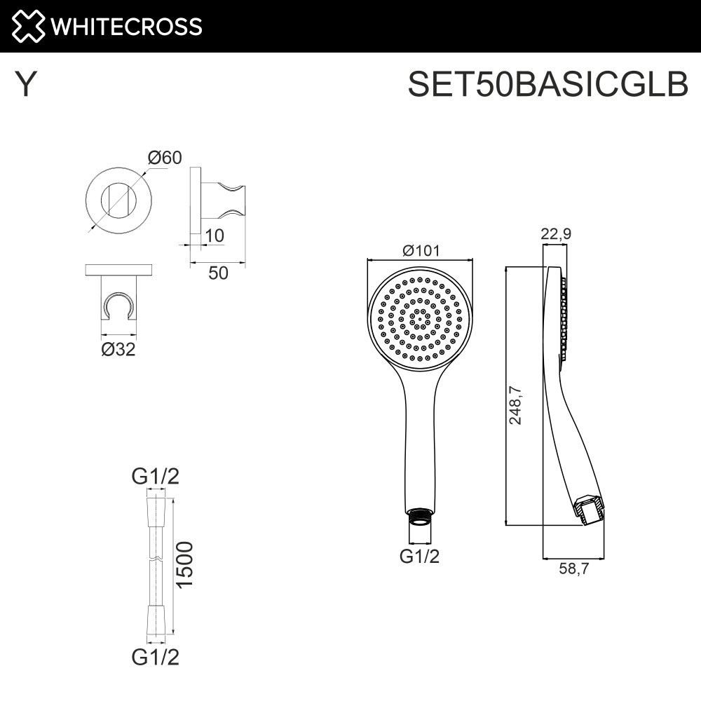Душевой гарнитур точечный WHITECROSS SET50BASICGLB брашированное золото