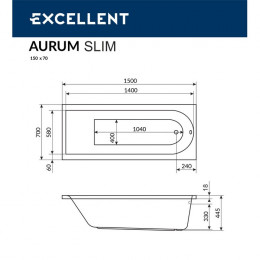 Ванна EXCELLENT Aurum Slim 150x70 LUX хром