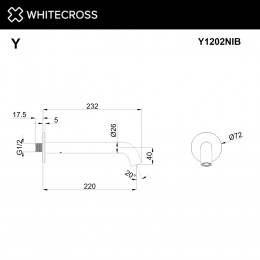 Излив настенный 220 мм WHITECROSS Y1202NIB брашированный никель