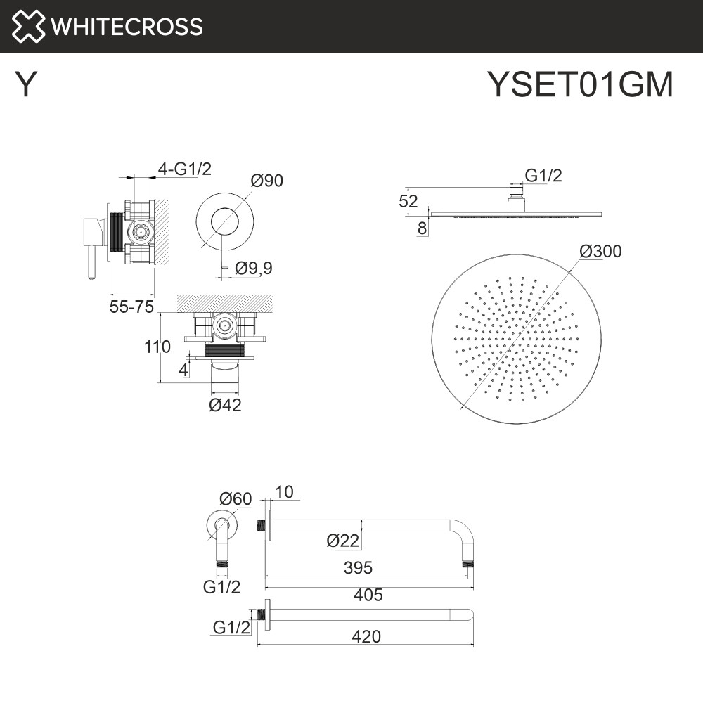 Система для душа скрытого монтажа WHITECROSS Y YSET01GM оружейная сталь