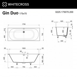 Ванна WHITECROSS Gin Duo 175x70 белый мат иск. камень