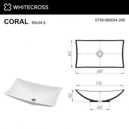 Умывальник WHITECROSS Coral 60x34,5 белый мат иск. камень