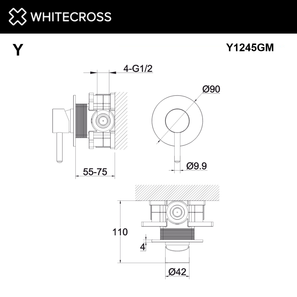 Смеситель для душа скрытого монтажа WHITECROSS Y Y1245GM оружейная сталь