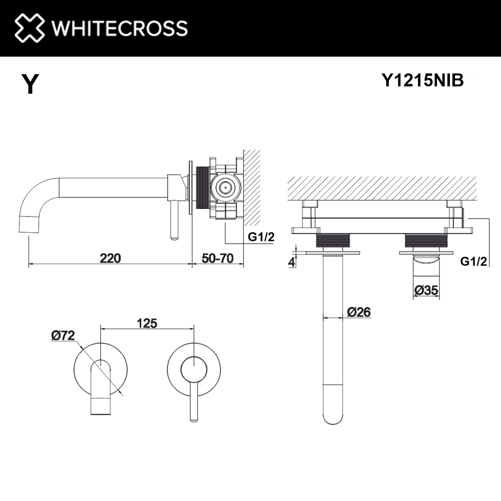 Смеситель для умывальника скрытого монтажа WHITECROSS Y Y1215NIB брашированный никель