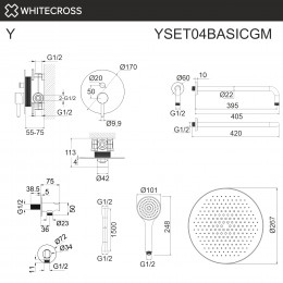 Система для душа скрытого монтажа WHITECROSS Y YSET04BASICGM оружейная сталь