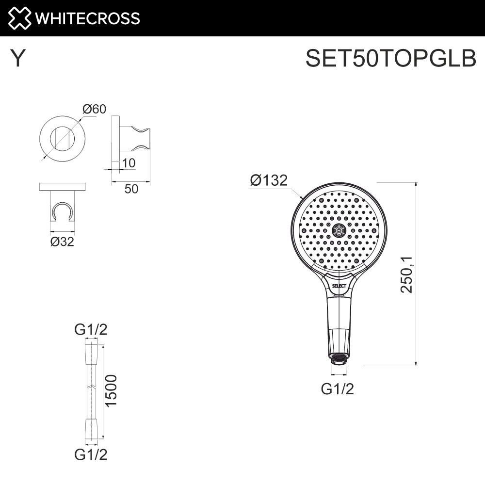 Душевой гарнитур точечный WHITECROSS SET50TOPGLB брашированное золото