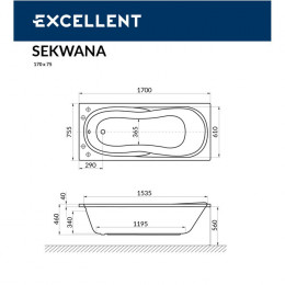 Ванна EXCELLENT Sekwana 170x75 ULTRA NANO золото