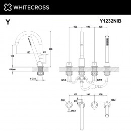 Смеситель для ванны на 4 отверстия WHITECROSS Y Y1232NIB брашированный никель