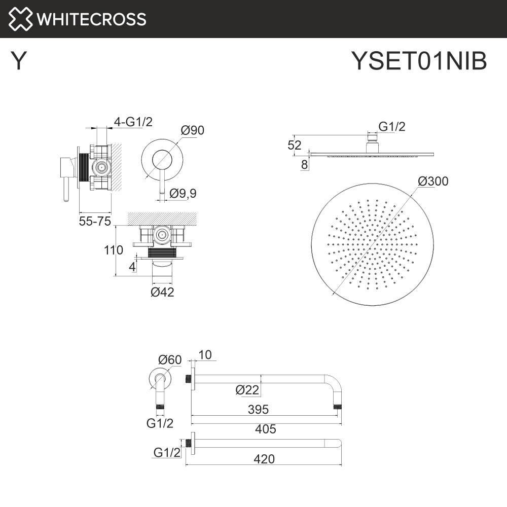 Система для душа скрытого монтажа WHITECROSS Y YSET01NIB брашированный никель