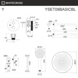 Термостатическая душевая система скрытого монтажа WHITECROSS Y YSET08BASICBL черный мат