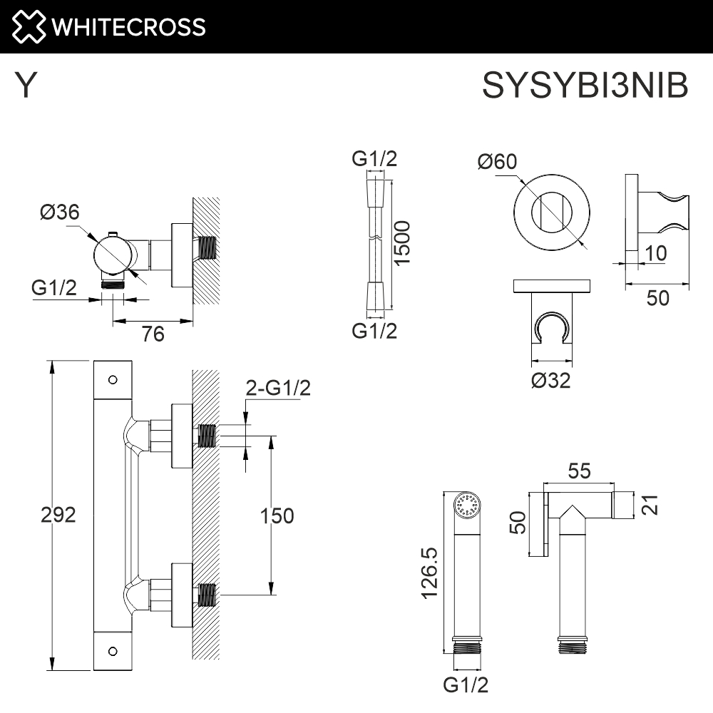 Система для биде наружного монтажа WHITECROSS Y SYSYBI3NIB брашированный никель
