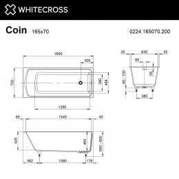 Ванна WHITECROSS Coin 165x70 белый мат иск. камень