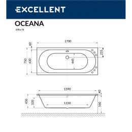Ванна EXCELLENT Oceana 170x75 SMART золото