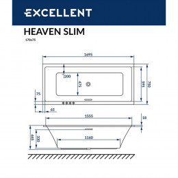 Ванна EXCELLENT Heaven Slim 170x75 RELAX бронза