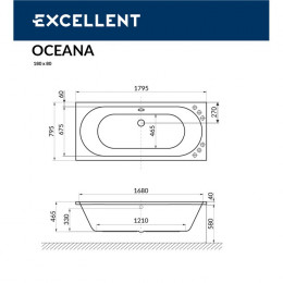 Ванна EXCELLENT Oceana 180x80 NANO хром