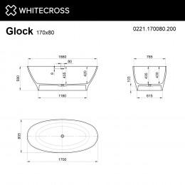 Ванна WHITECROSS Glock 170x80 белый мат иск. камень