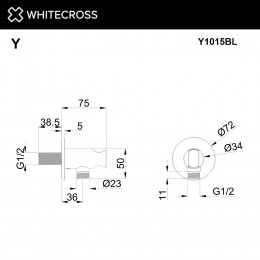 Угловой соединительный элемент с держателем лейки WHITECROSS Y1015BL черный мат