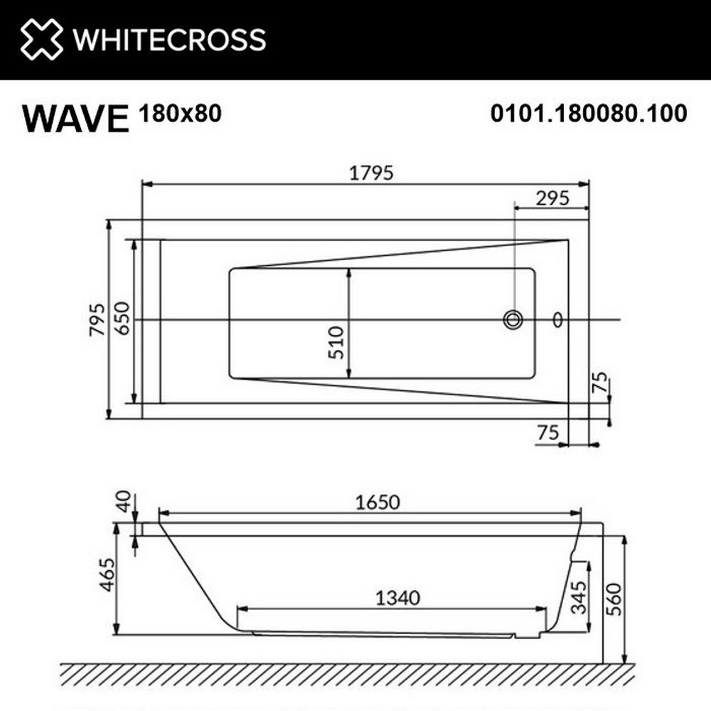 Ванна WHITECROSS Wave 180x80 RELAX золото