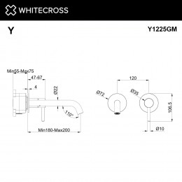 Смеситель для умывальника скрытого монтажа WHITECROSS Y Y1225GM оружейная сталь