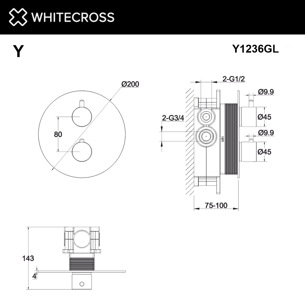 Смеситель термостатический для душа скрытого монтажа WHITECROSS Y Y1236GL золото