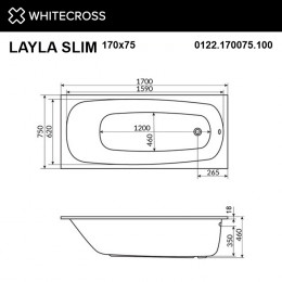 Ванна WHITECROSS Layla Slim 170x75 SOFT бронза