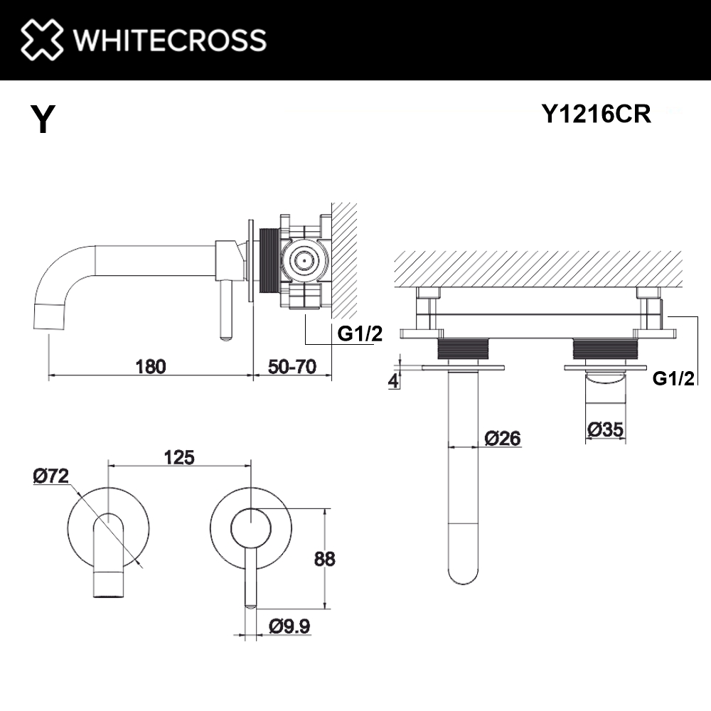 Смеситель для умывальника скрытого монтажа WHITECROSS Y Y1216CR хром