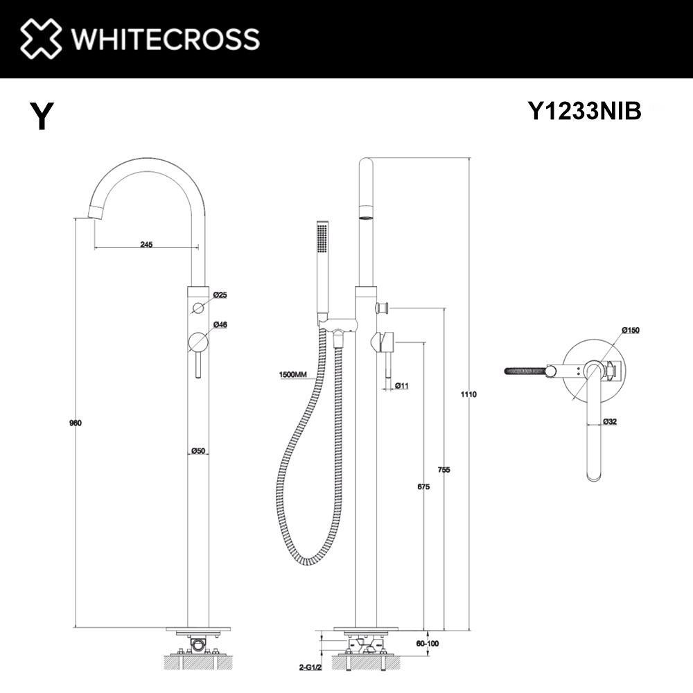 Смеситель для ванны отдельностоящий WHITECROSS Y Y1233NIB брашированный никель
