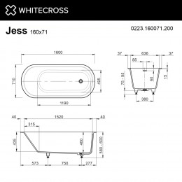 Ванна WHITECROSS Jess 160x71 белый мат иск. камень