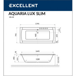 Ванна EXCELLENT Aquaria Lux Slim 180x80 ULTRA хром
