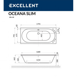 Ванна EXCELLENT Oceana Slim 180x80 SOFT бронза