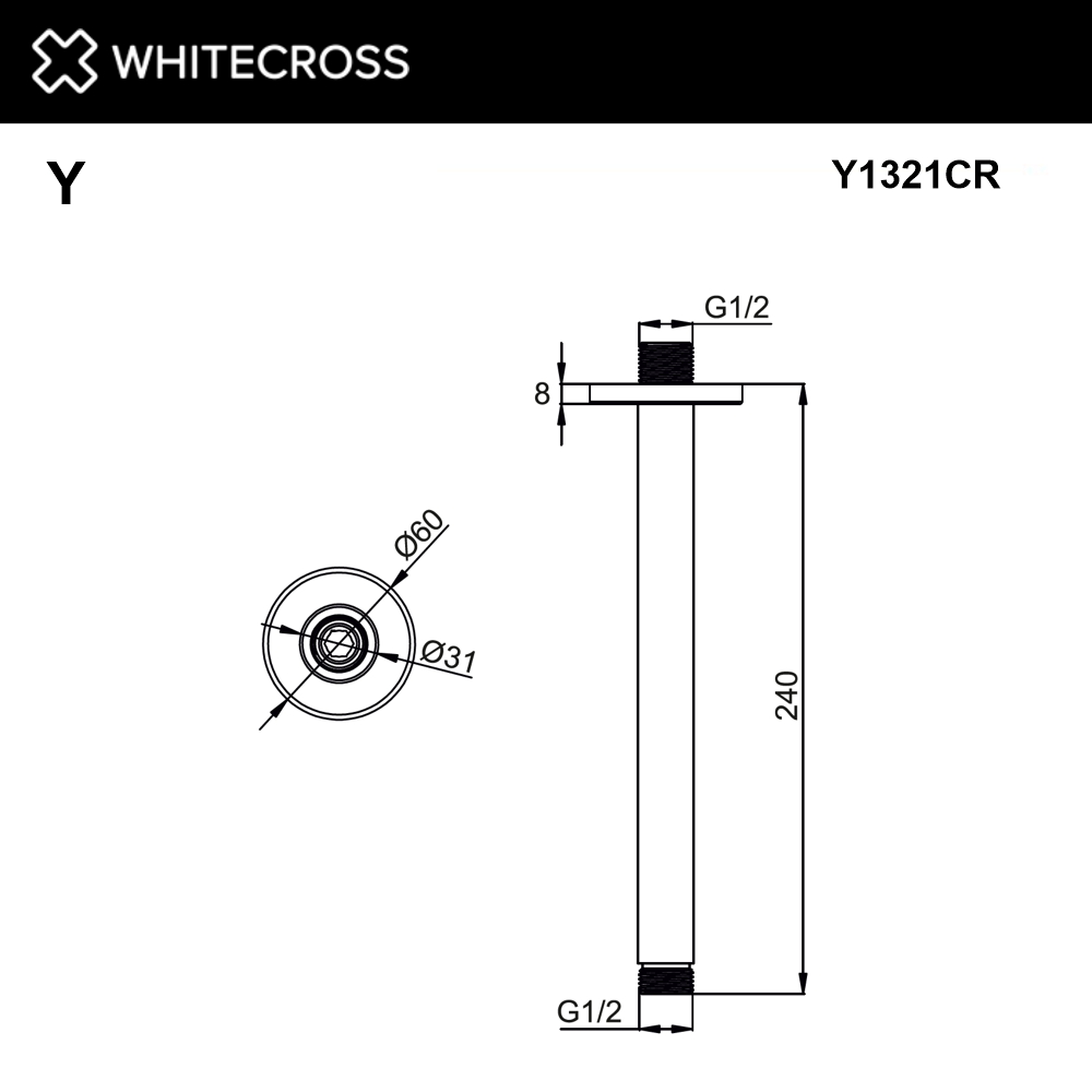 Кронштейн душевой потолочный WHITECROSS Y1321CR хром
