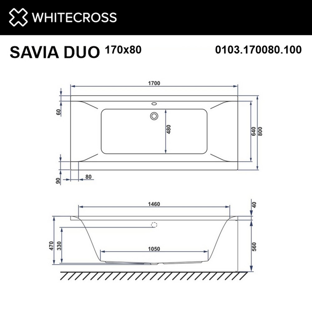 Ванна WHITECROSS Savia Duo 170x80 NANO хром