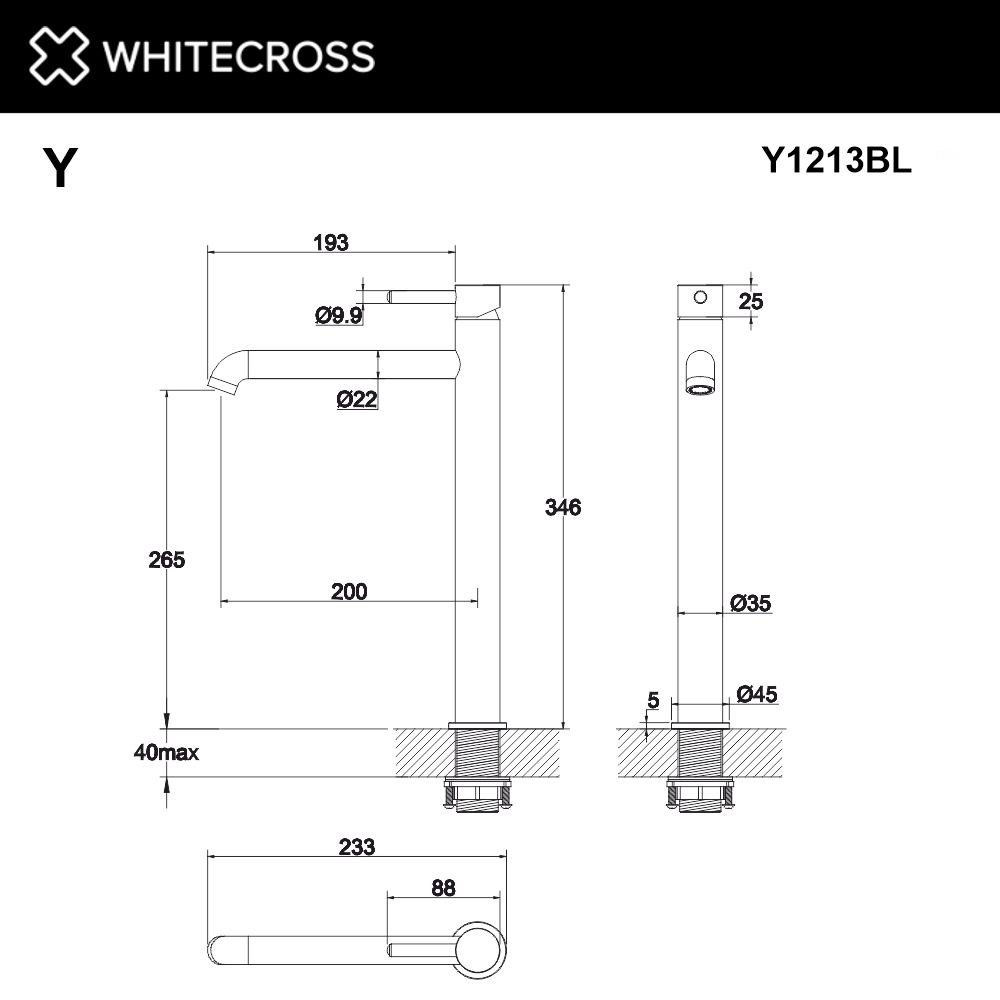 Смеситель для умывальника WHITECROSS Y Y1213BL черный мат