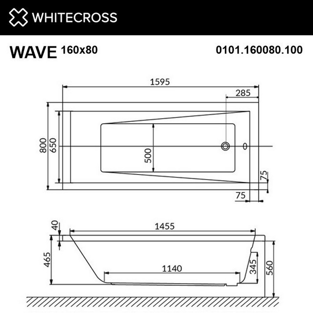 Ванна WHITECROSS Wave 160x80 ULTRA NANO золото