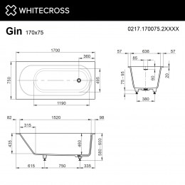 Ванна WHITECROSS Gin 170x75 RAL мат иск. камень