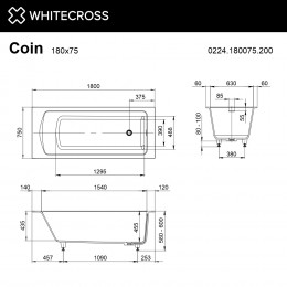 Ванна WHITECROSS Coin 180x75 белый мат иск. камень