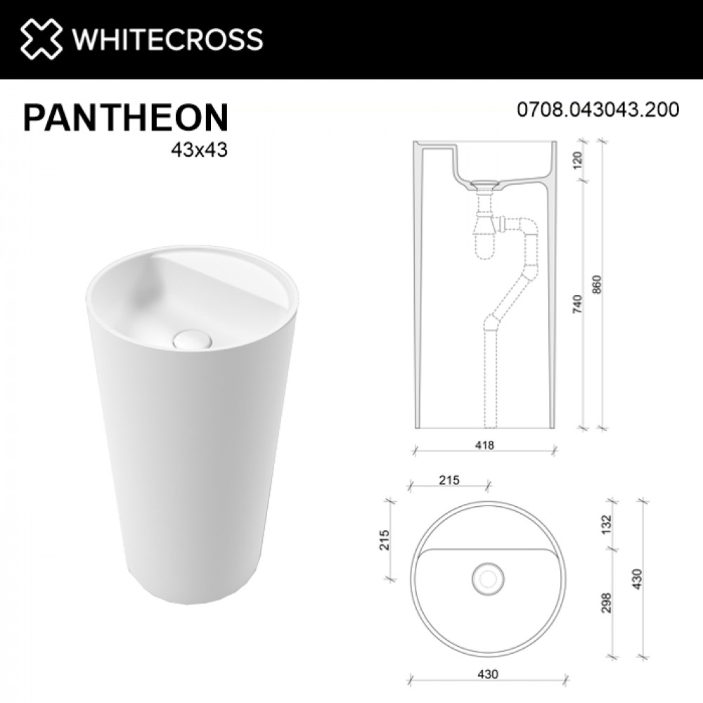 Умывальник WHITECROSS Pantheon D=43 белый мат иск. камень