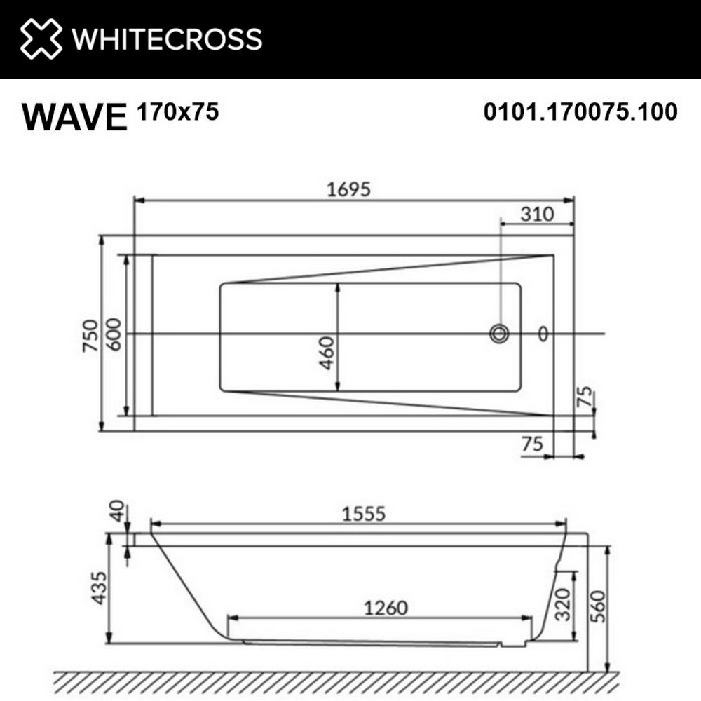 Ванна WHITECROSS Wave 170x75 ULTRA NANO золото