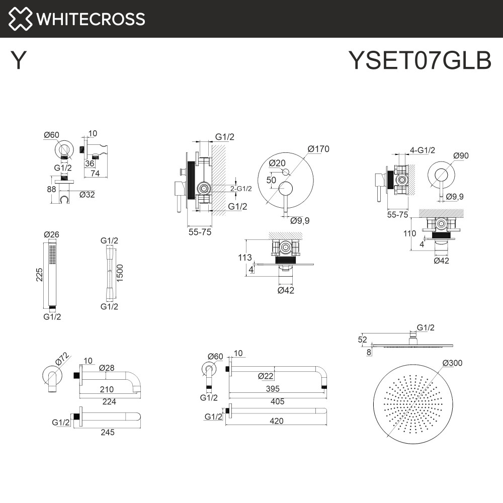 Система для ванны скрытого монтажа WHITECROSS Y YSET07GLB брашированное золото