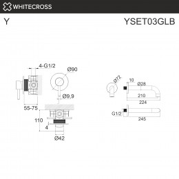 Система для ванны скрытого монтажа WHITECROSS Y YSET03GLB брашированное золото