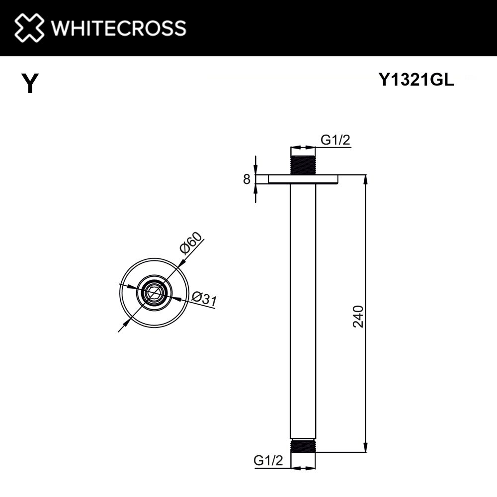 Кронштейн душевой потолочный WHITECROSS Y1321GL золото