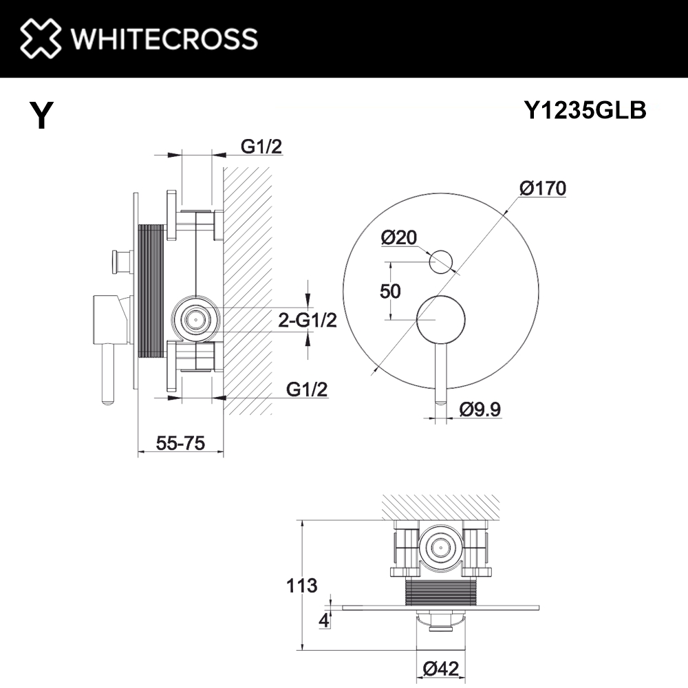 Смеситель для душа скрытого монтажа WHITECROSS Y Y1235GLB брашированное золото