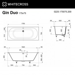 Ванна WHITECROSS Gin Duo 175x75 белый мат иск. камень