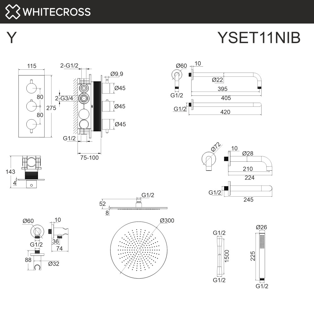 Термостатическая система для ванны скрытого монтажа WHITECROSS Y YSET11NIB брашированный никель
