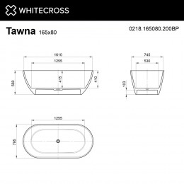 Ванна WHITECROSS Tawna 165x80 белый мат БЕЗ ПЕРЕЛИВА иск. камень